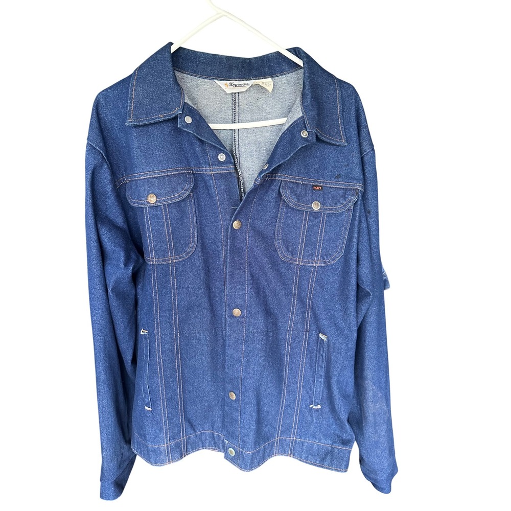 Key Imperial Vintage Denim Chore Jacket Mens 48 Tall Blue Cotton Made in USA